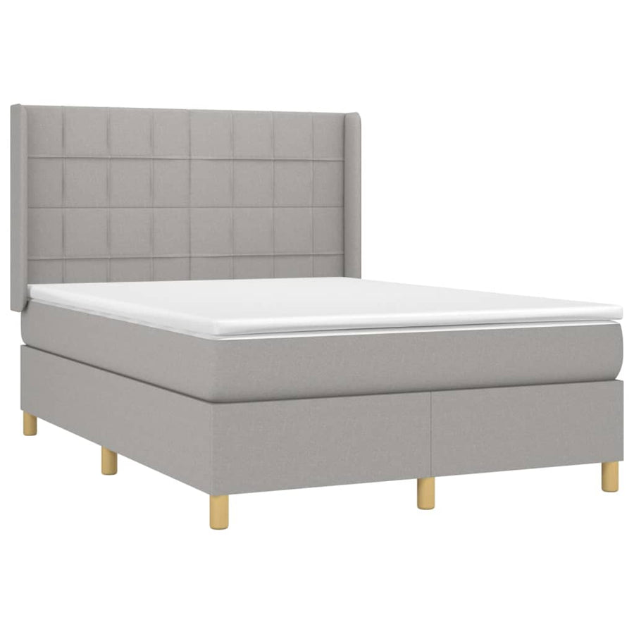 Boxspring Met Matras Stof Lichtgrijs 140 x 190 cm Blok met vierkanten