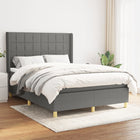 Boxspring Met Matras Stof Donkergrijs 140 x 190 cm Blok met vierkanten