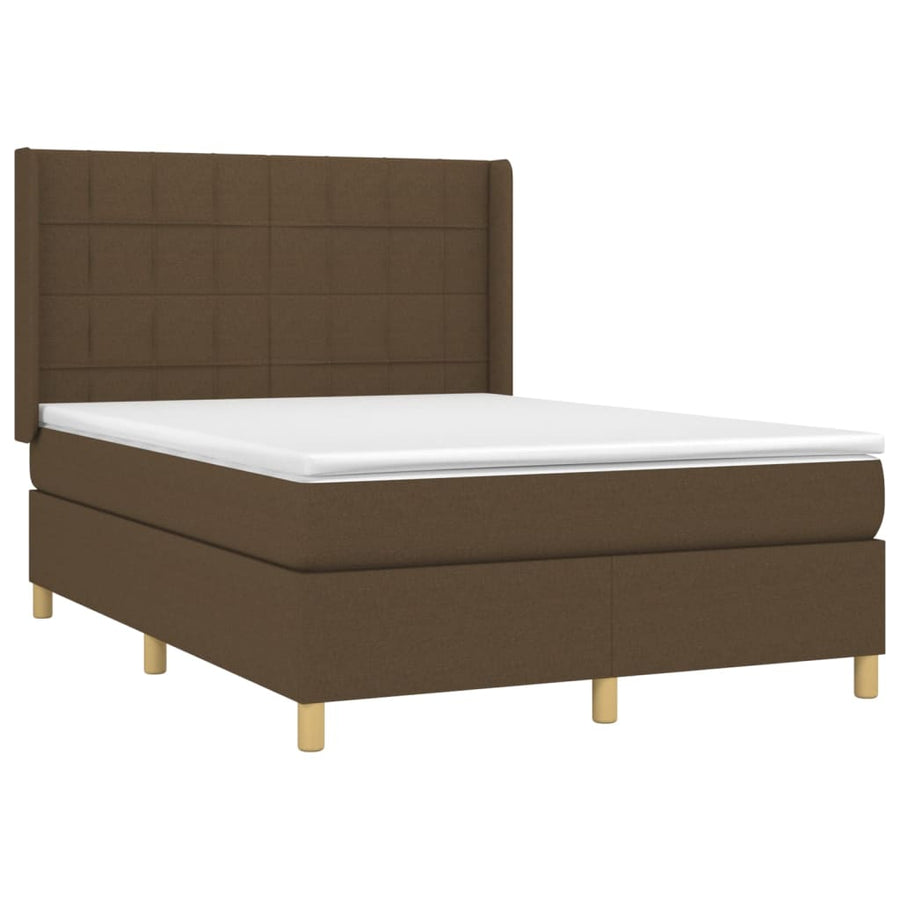 Boxspring Met Matras Stof Donkerbruin 140 x 190 cm Blok met vierkanten