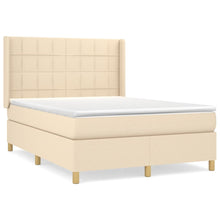 Boxspring met matras stof crèmekleurig 140x190 cm 140 x 190 cm Blok met vierkanten