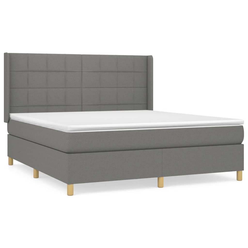 Boxspring Met Matras Stof Donkergrijs 160 x 200 cm Blok met vierkanten