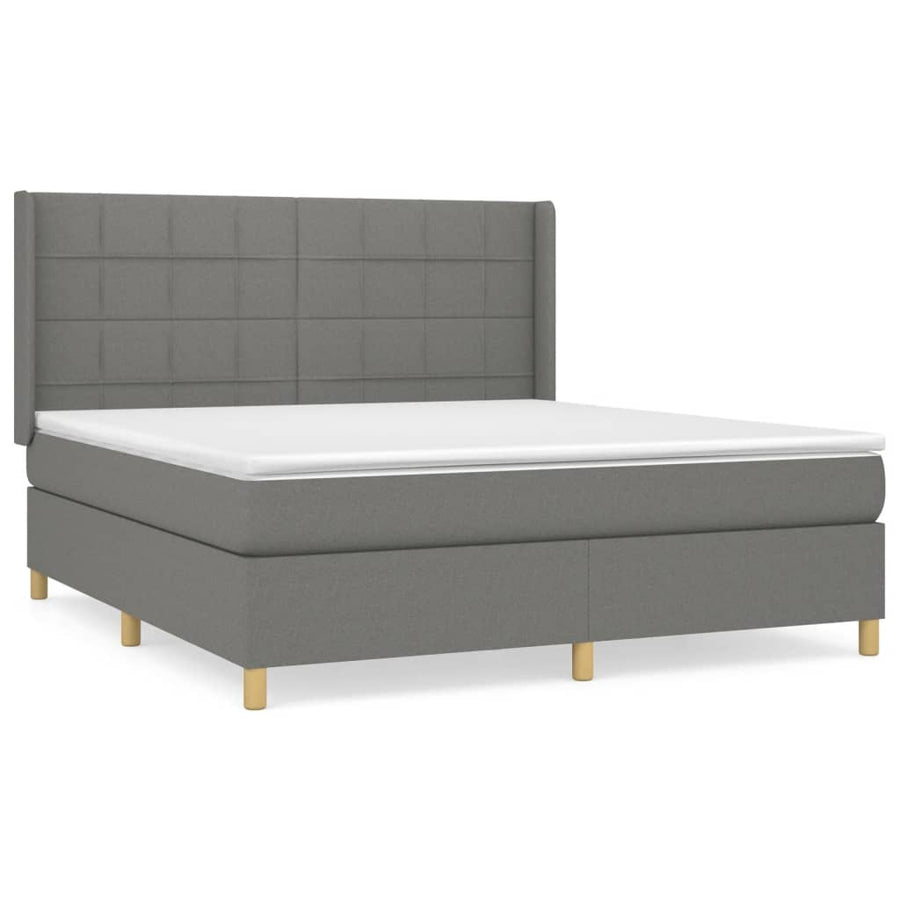 Boxspring Met Matras Stof Donkergrijs 160 x 200 cm Blok met vierkanten