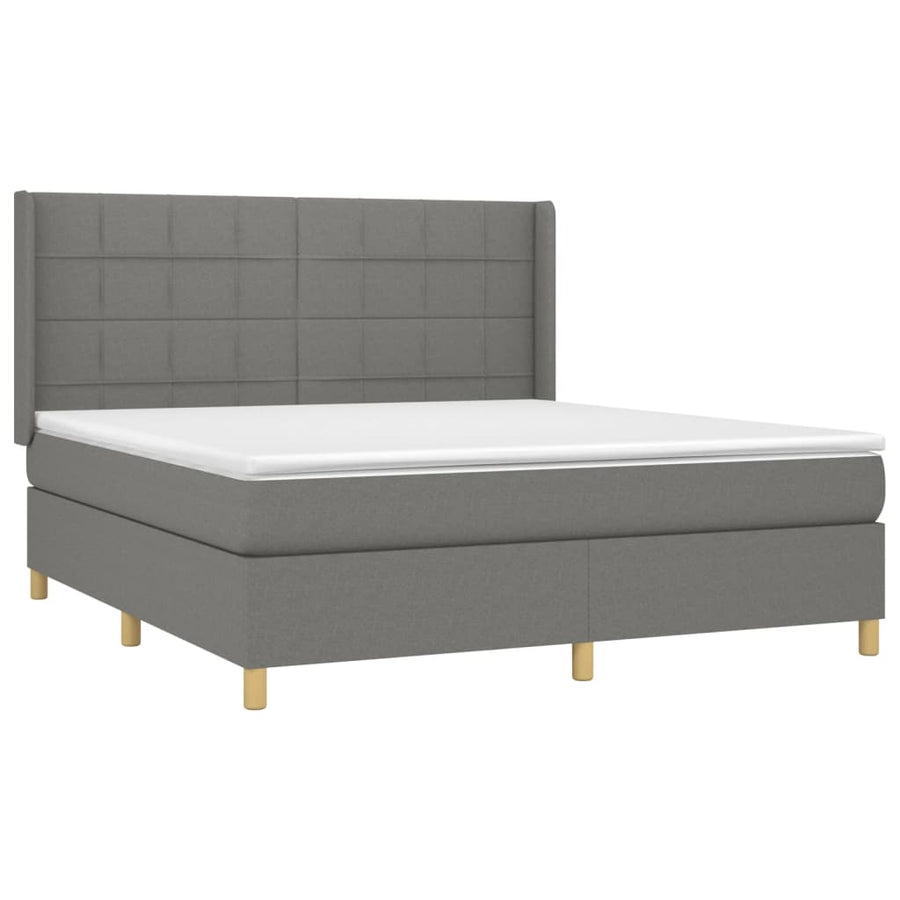 Boxspring Met Matras Stof Donkergrijs 160 x 200 cm Blok met vierkanten