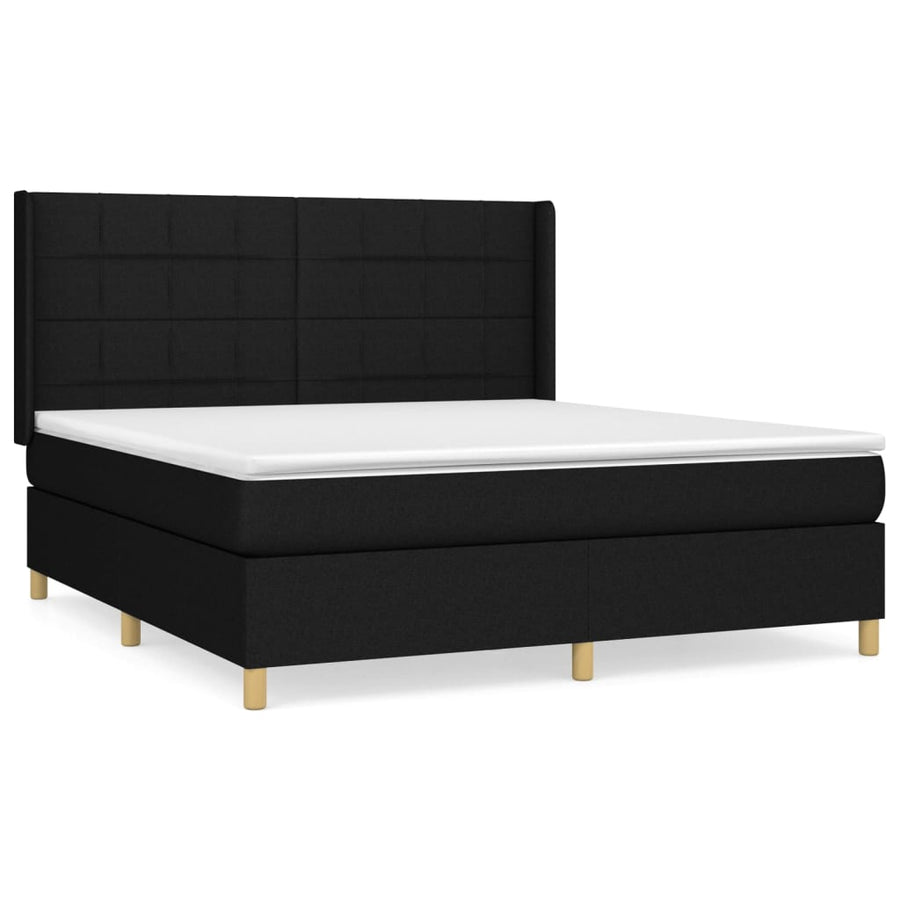 Boxspring Met Matras Stof Zwart 160 x 200 cm Blok met vierkanten