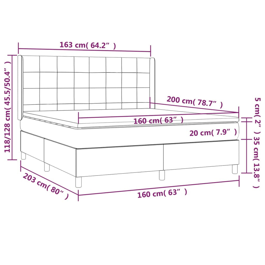 Boxspring Met Matras Stof Zwart 160 x 200 cm Blok met vierkanten