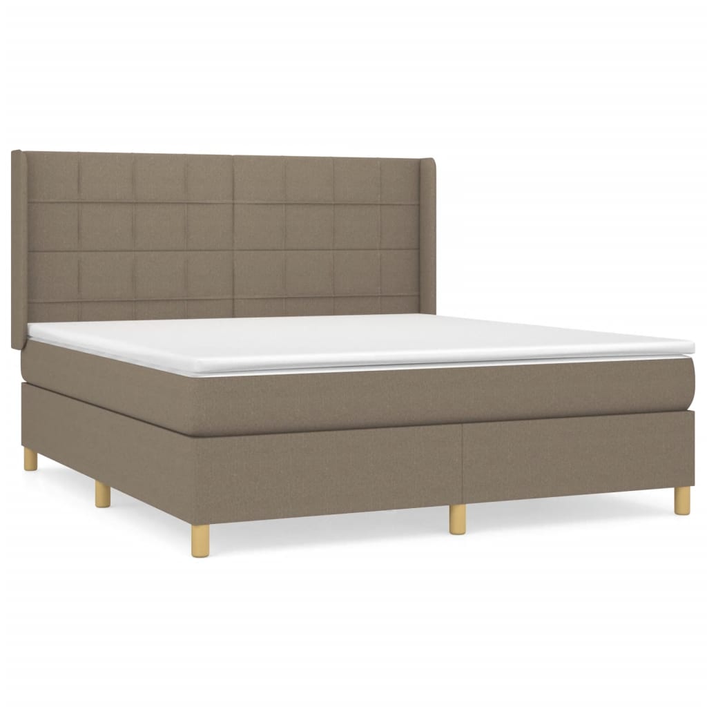 Boxspring Met Matras Stof Taupe 160 x 200 cm Blok met vierkanten