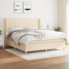 Boxspring Met Matras Stof Kleurig Crème 160 x 200 cm Blok met vierkanten