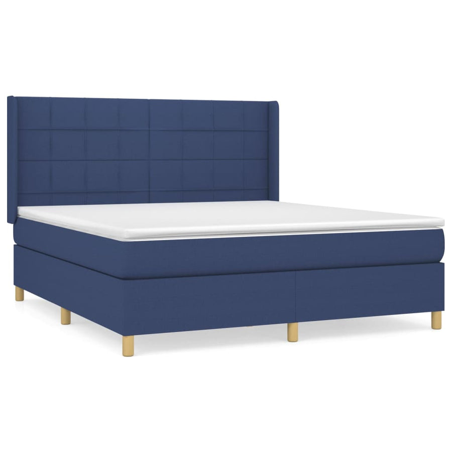 Boxspring Met Matras Stof Blauw 160 x 200 cm Blok met vierkanten