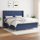 Boxspring Met Matras Stof Blauw 160 x 200 cm Blok met vierkanten