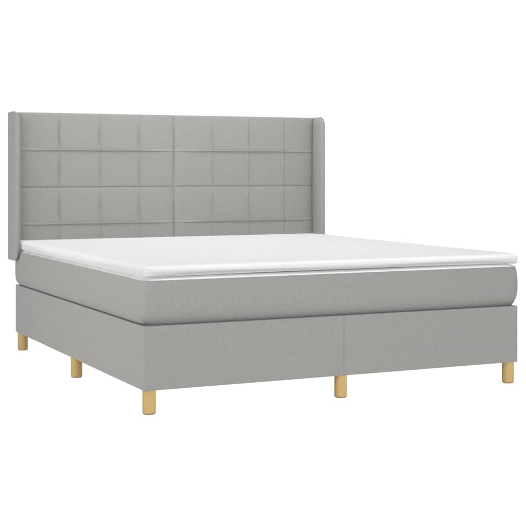 Boxspring Met Matras Stof Lichtgrijs 180 x 200 cm Blok met vierkanten