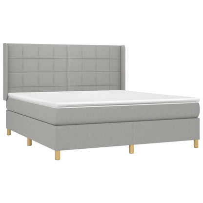 Boxspring Met Matras Stof Lichtgrijs 180 x 200 cm Blok met vierkanten