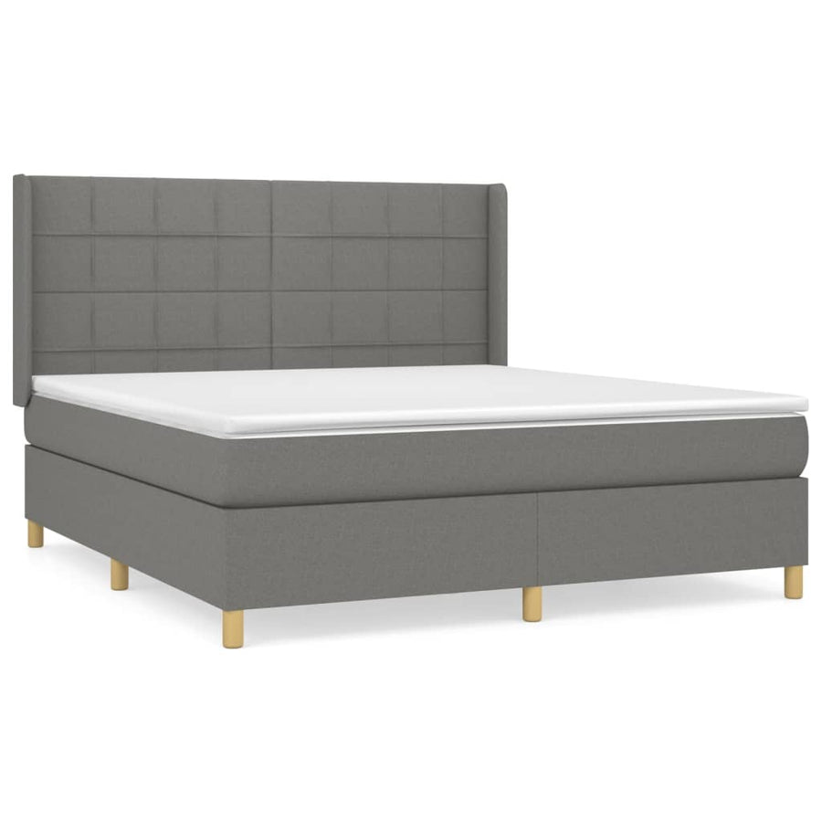 Boxspring Met Matras Stof Donkergrijs 180 x 200 cm Blok met vierkanten