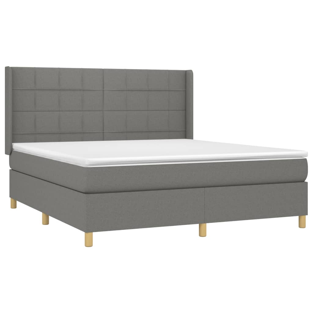 Boxspring Met Matras Stof Donkergrijs 180 x 200 cm Blok met vierkanten