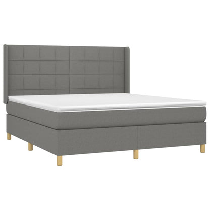 Boxspring Met Matras Stof Donkergrijs 180 x 200 cm Blok met vierkanten