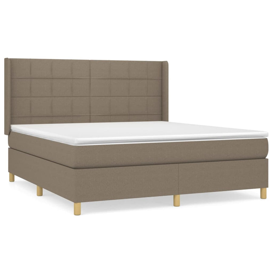 Boxspring Met Matras Stof Taupe 180 x 200 cm Blok met vierkanten