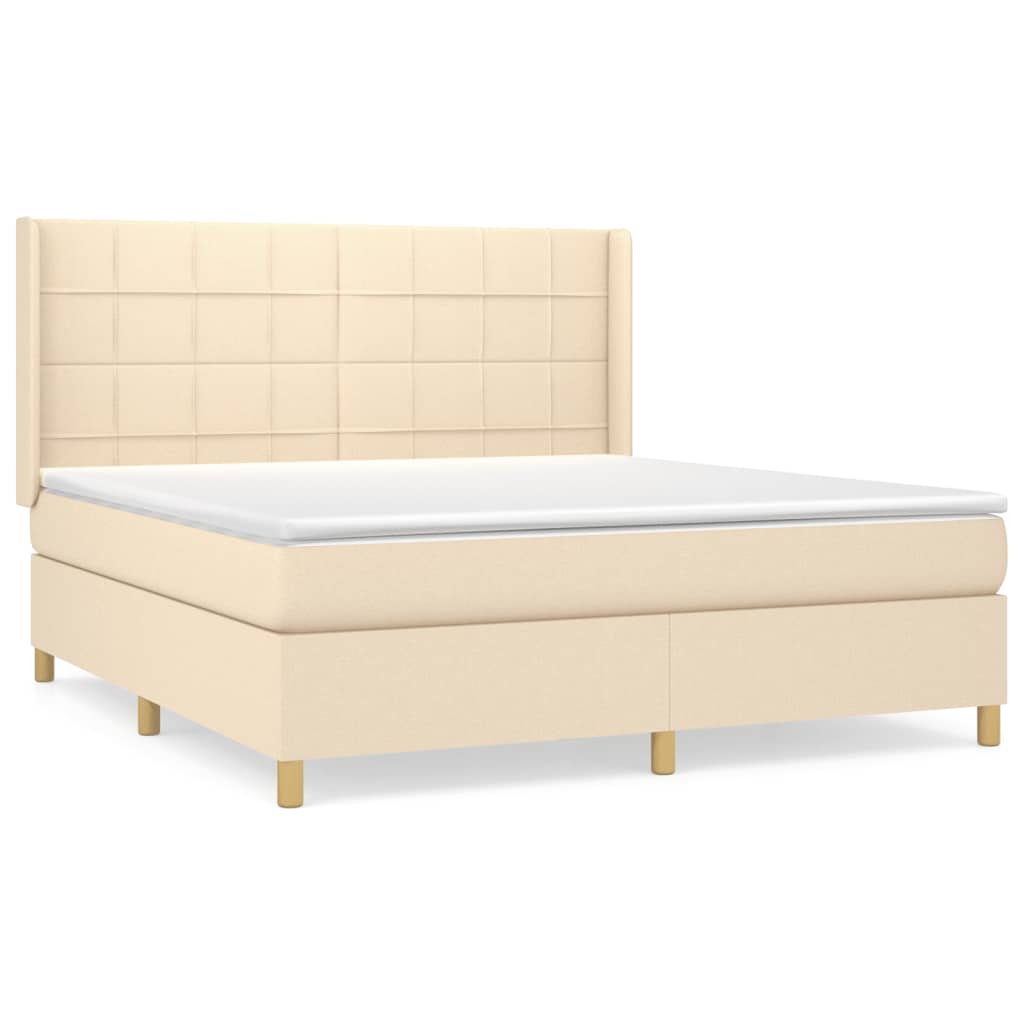 Boxspring Met Matras Stof Crèmekleurig 180X200 Cm 180 x 200 cm Blok met vierkanten