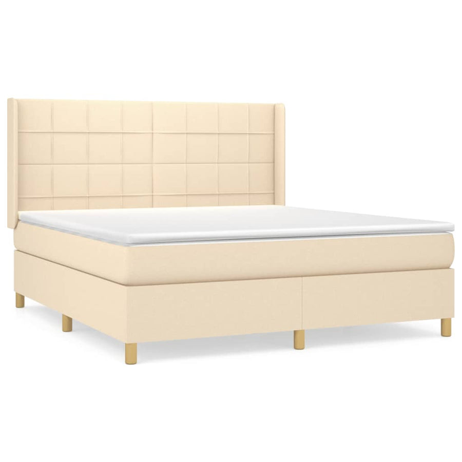 Boxspring Met Matras Stof Crèmekleurig 180X200 Cm 180 x 200 cm Blok met vierkanten