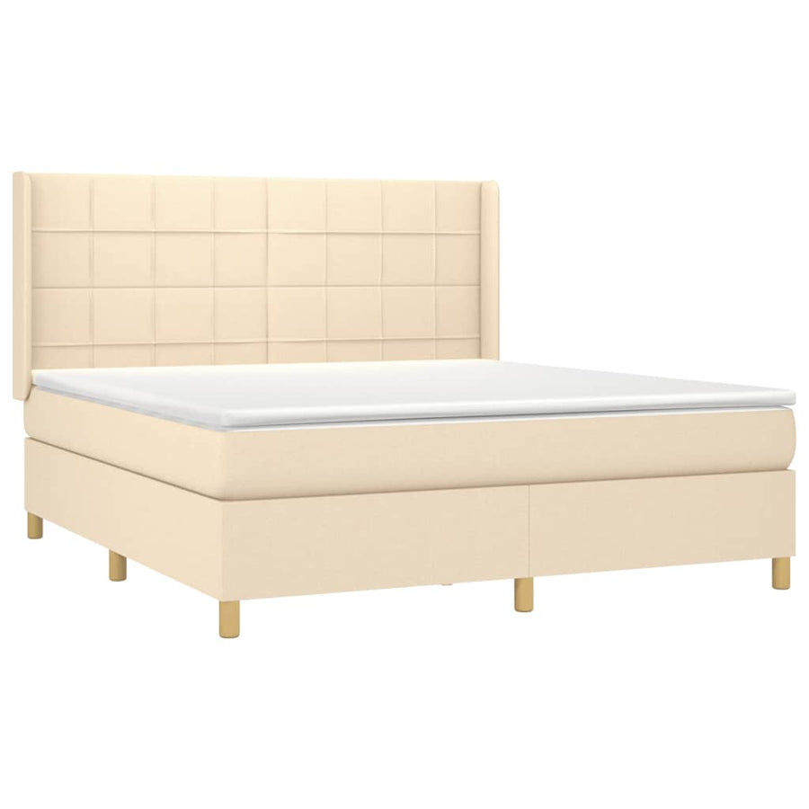 Boxspring Met Matras Stof Crèmekleurig 180X200 Cm 180 x 200 cm Blok met vierkanten