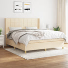 Boxspring Met Matras Stof Crèmekleurig 180X200 Cm 180 x 200 cm Blok met vierkanten