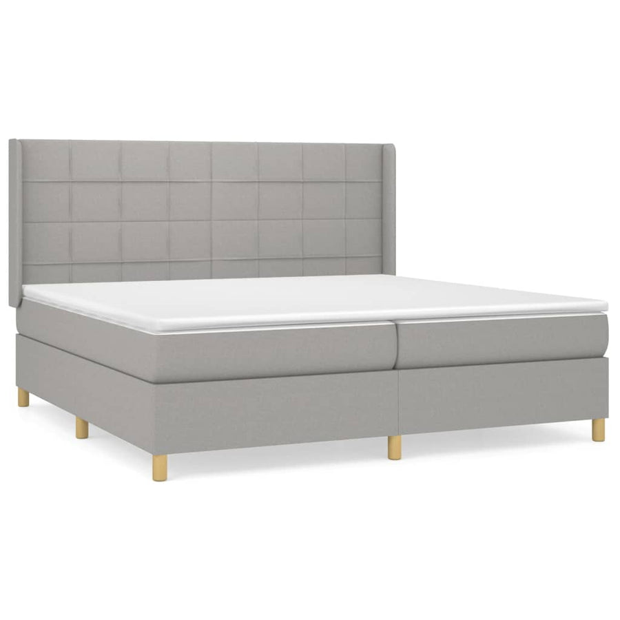 Boxspring Met Matras Stof Lichtgrijs 200 x 200 cm Blok met vierkanten