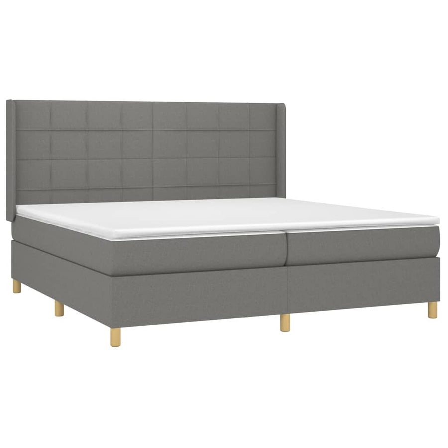Boxspring Met Matras Stof Donkergrijs 200 x 200 cm Blok met vierkanten