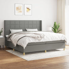 Boxspring Met Matras Stof Donkergrijs 200 x 200 cm Blok met vierkanten