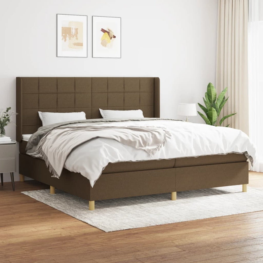Boxspring Met Matras Stof Donkerbruin 200 x 200 cm Blok met vierkanten