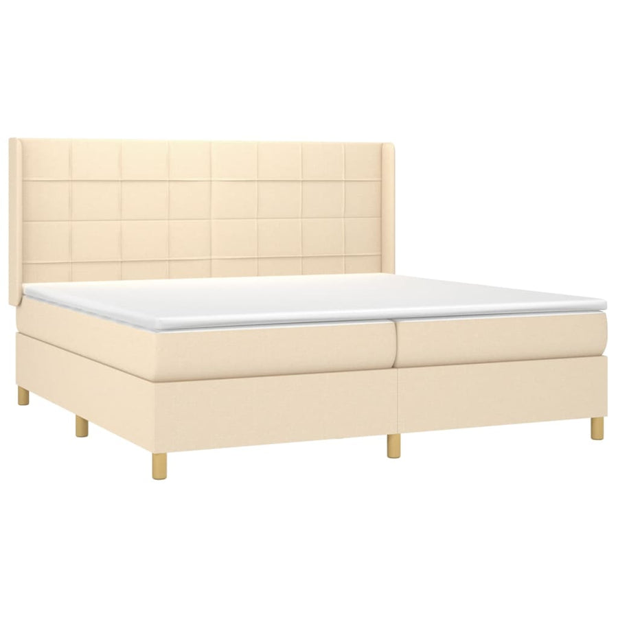 Boxspring met matras stof crèmekleurig 200x200 cm 200 x 200 cm Blok met vierkanten