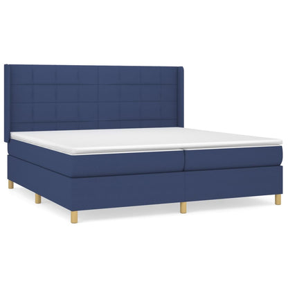 Boxspring Met Matras Stof Blauw 200 x 200 cm Blok met vierkanten
