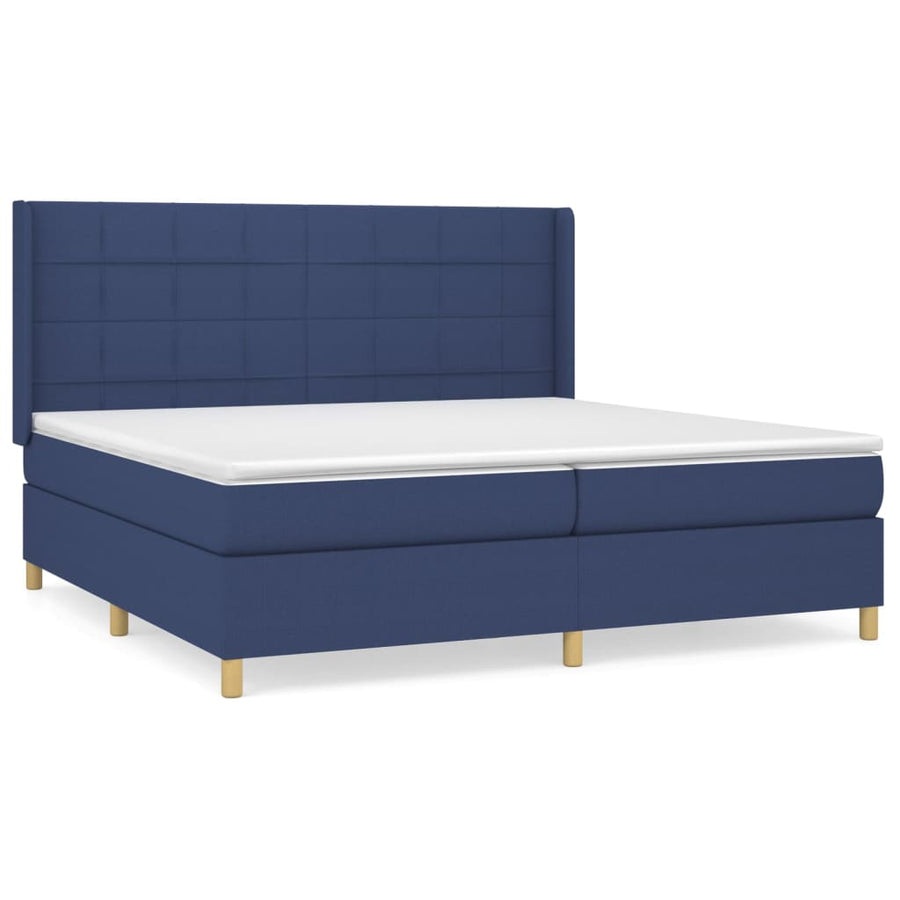 Boxspring Met Matras Stof Blauw 200 x 200 cm Blok met vierkanten
