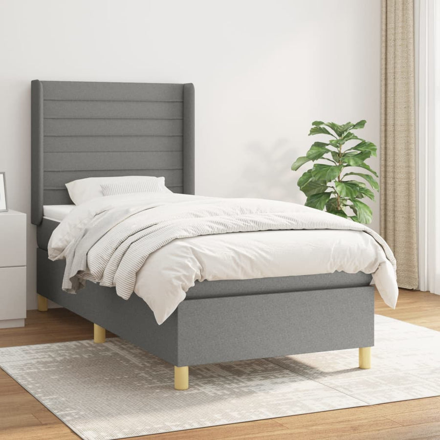 Boxspring Met Matras Stof Donkergrijs 100 x 200 cm Horizontale strepen