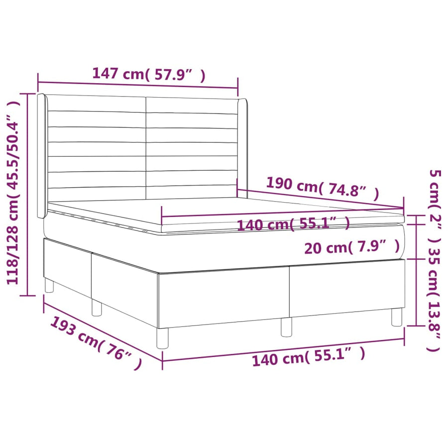 Boxspring met matras stof taupe 140x190 cm 140 x 190 cm Horizontale strepen