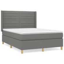 Boxspring Met Matras Stof Donkergrijs 140 x 200 cm Horizontale strepen