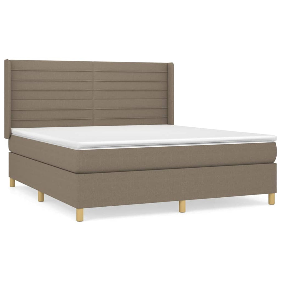 Boxspring Met Matras Stof Taupe 160X200 Cm 160 x 200 cm Horizontale strepen