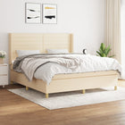 Boxspring Met Matras Stof Kleurig Crème 160 x 200 cm Horizontale strepen