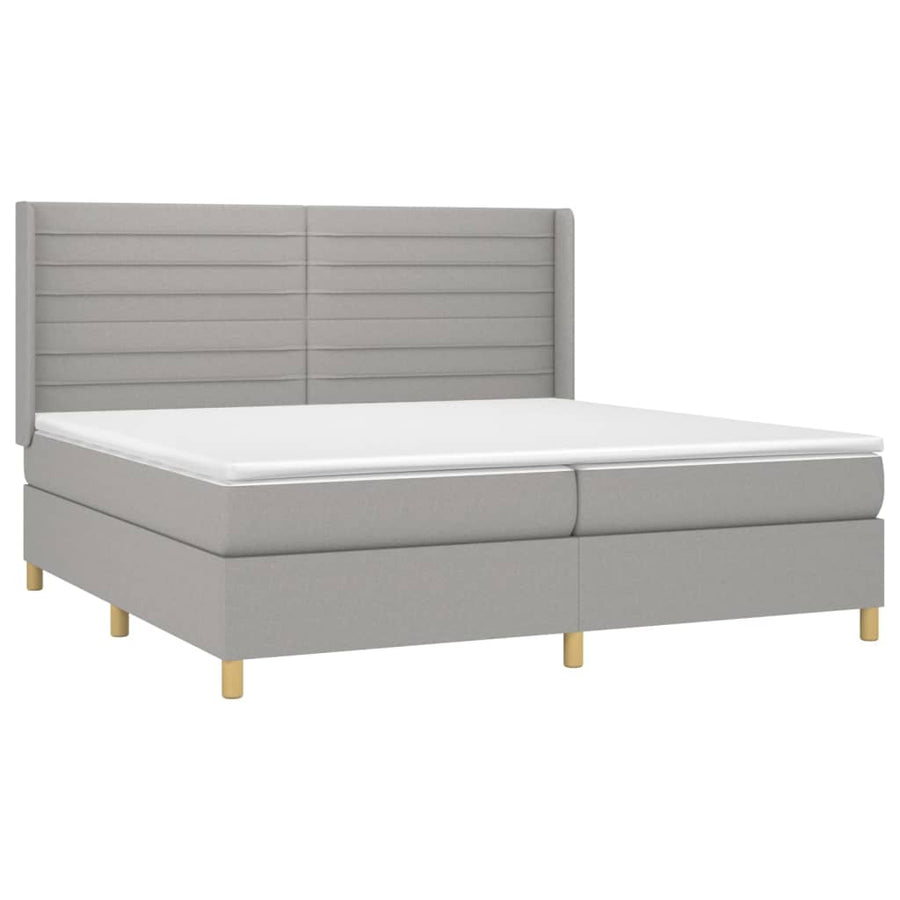 Boxspring Met Matras Stof Lichtgrijs 200 x 200 cm Horizontale strepen