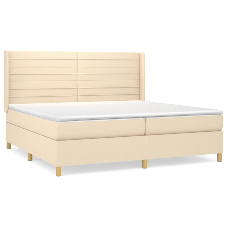 Boxspring Met Matras Stof Kleurig Crème 200 x 200 cm Horizontale strepen