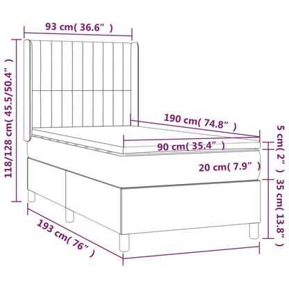 Boxspring Met Matras Stof Lichtgrijs 90 x 190 cm Verticale strepen