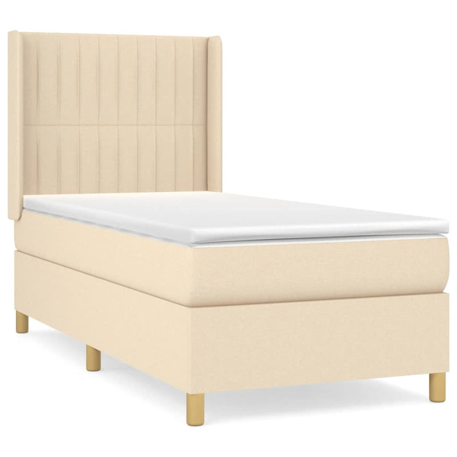Boxspring met matras stof crèmekleurig 90x190 cm 90 x 190 cm Verticale strepen
