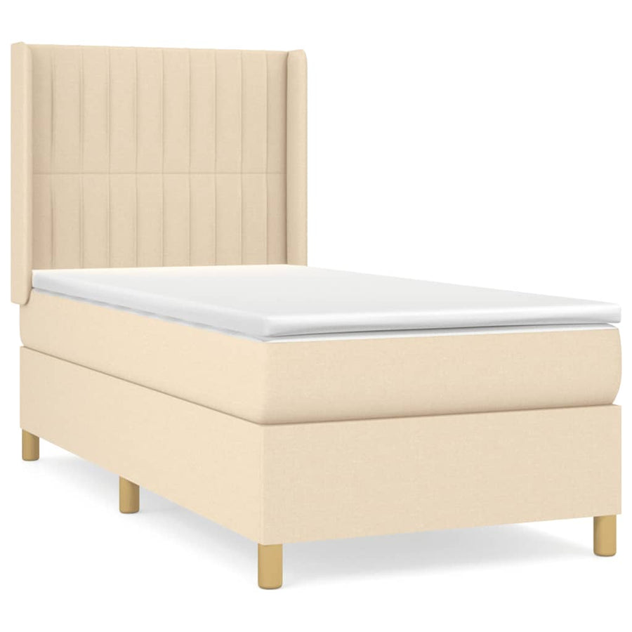 Boxspring met matras stof crèmekleurig 90x200 cm 90 x 200 cm Verticale strepen
