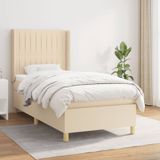 Boxspring met matras stof crèmekleurig 90x200 cm 90 x 200 cm Verticale strepen