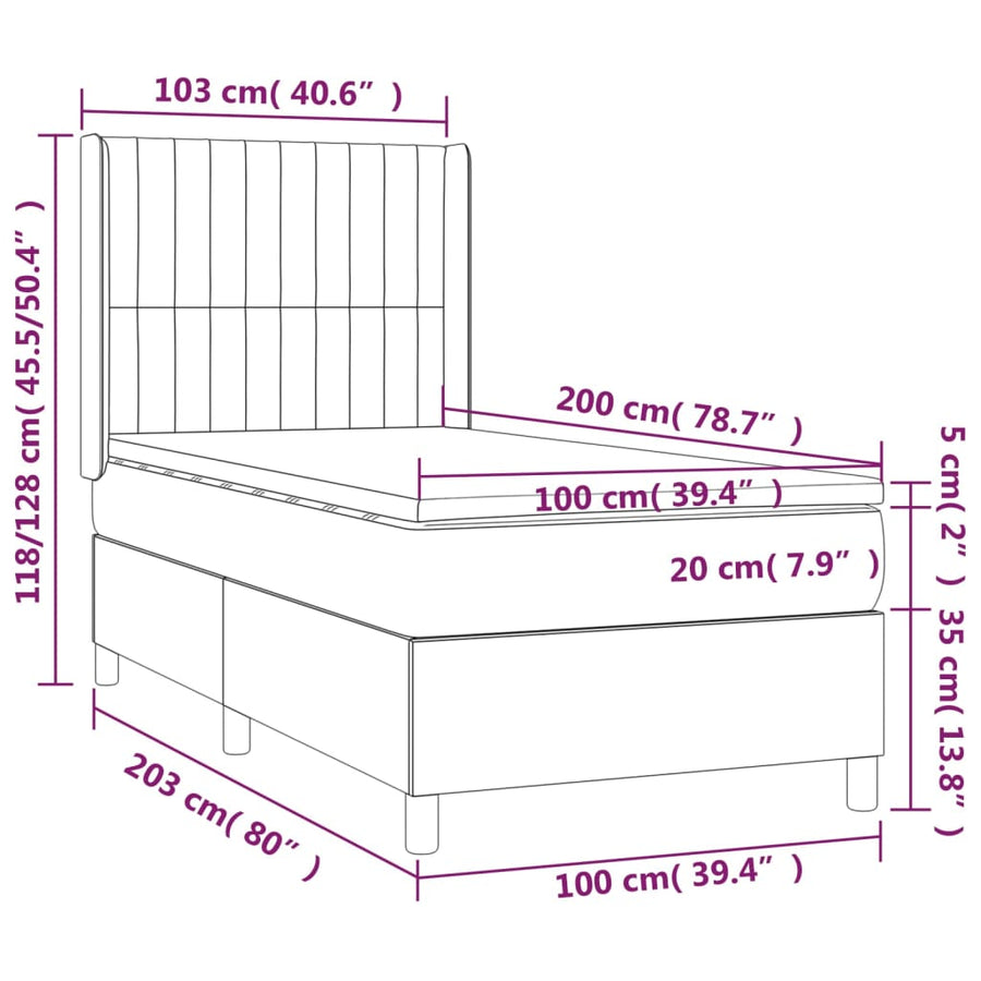 Boxspring Met Matras Stof Donkerbruin 100 x 200 cm Verticale strepen