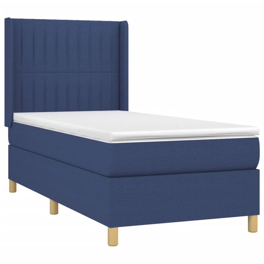 Boxspring Met Matras Stof Blauw 100 x 200 cm Verticale strepen