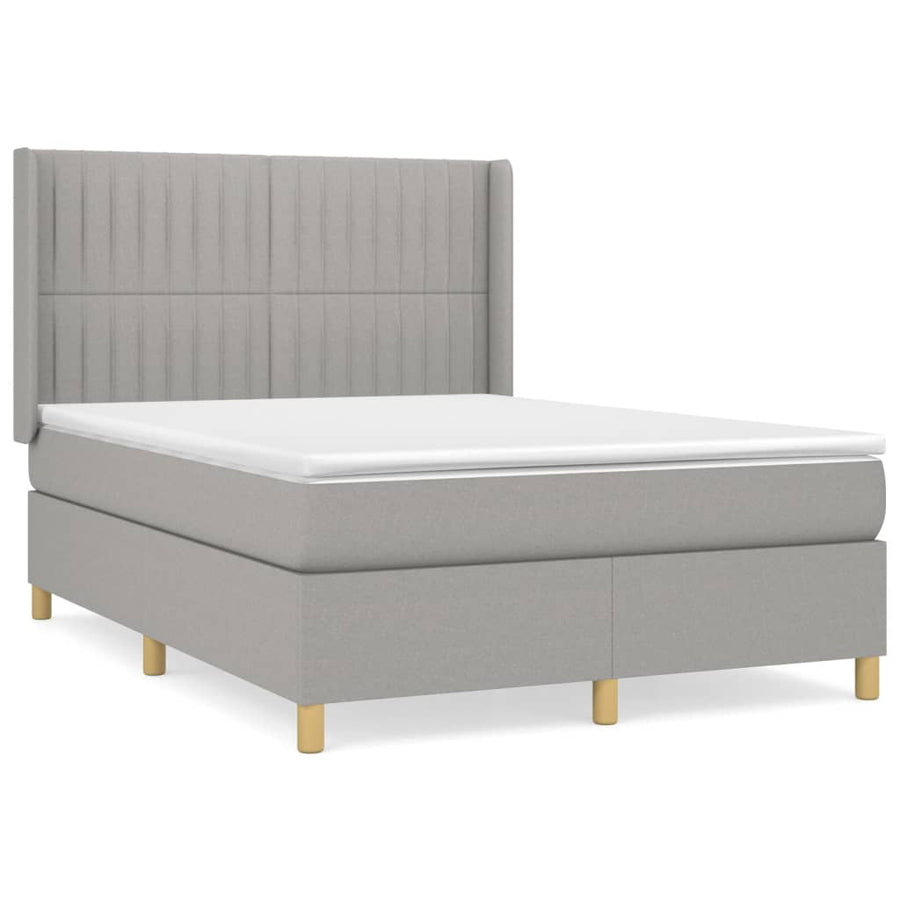 Boxspring Met Matras Stof Lichtgrijs 140 x 190 cm Verticale strepen