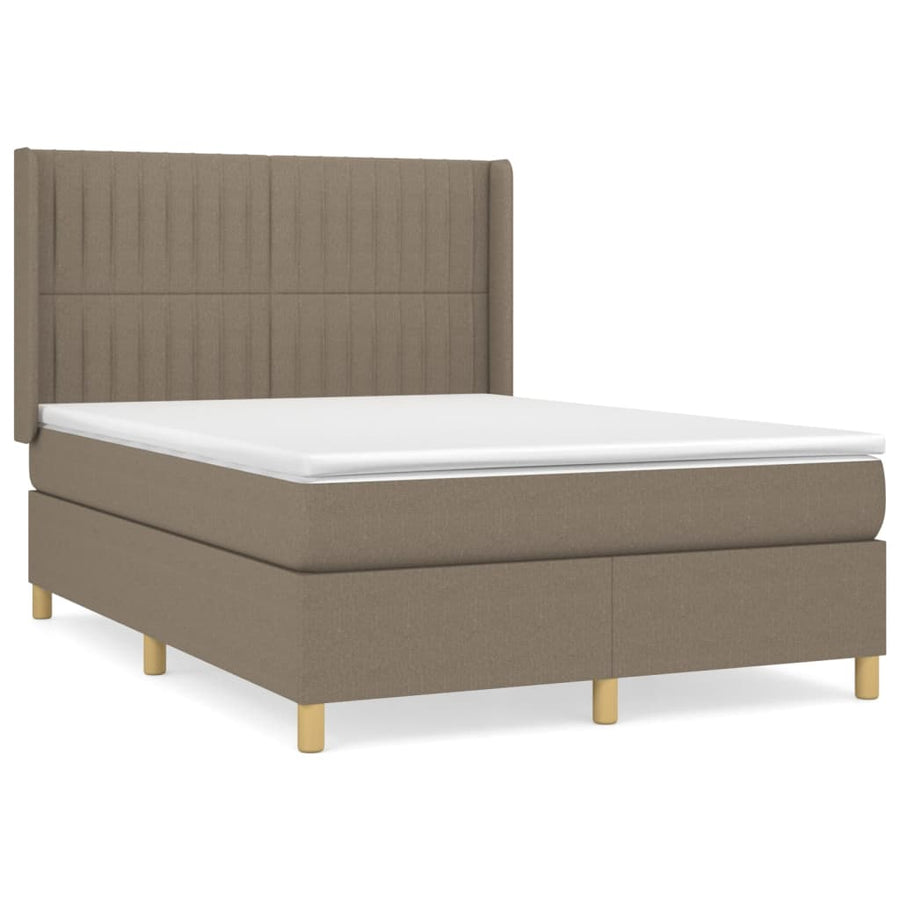Boxspring Met Matras Stof Taupe 140 x 190 cm Verticale strepen