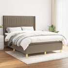 Boxspring Met Matras Stof Taupe 140 x 190 cm Verticale strepen