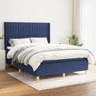 Boxspring Met Matras Stof Blauw 140 x 190 cm Verticale strepen