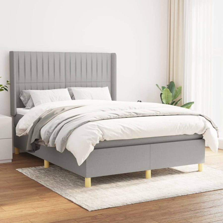 Boxspring Met Matras Stof Lichtgrijs 140 x 200 cm Verticale strepen
