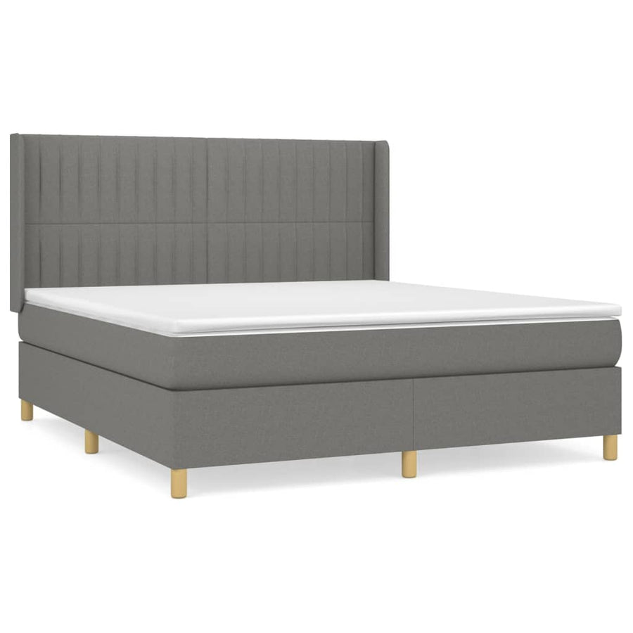 Boxspring Met Matras Stof Donkergrijs 160 x 200 cm Verticale strepen
