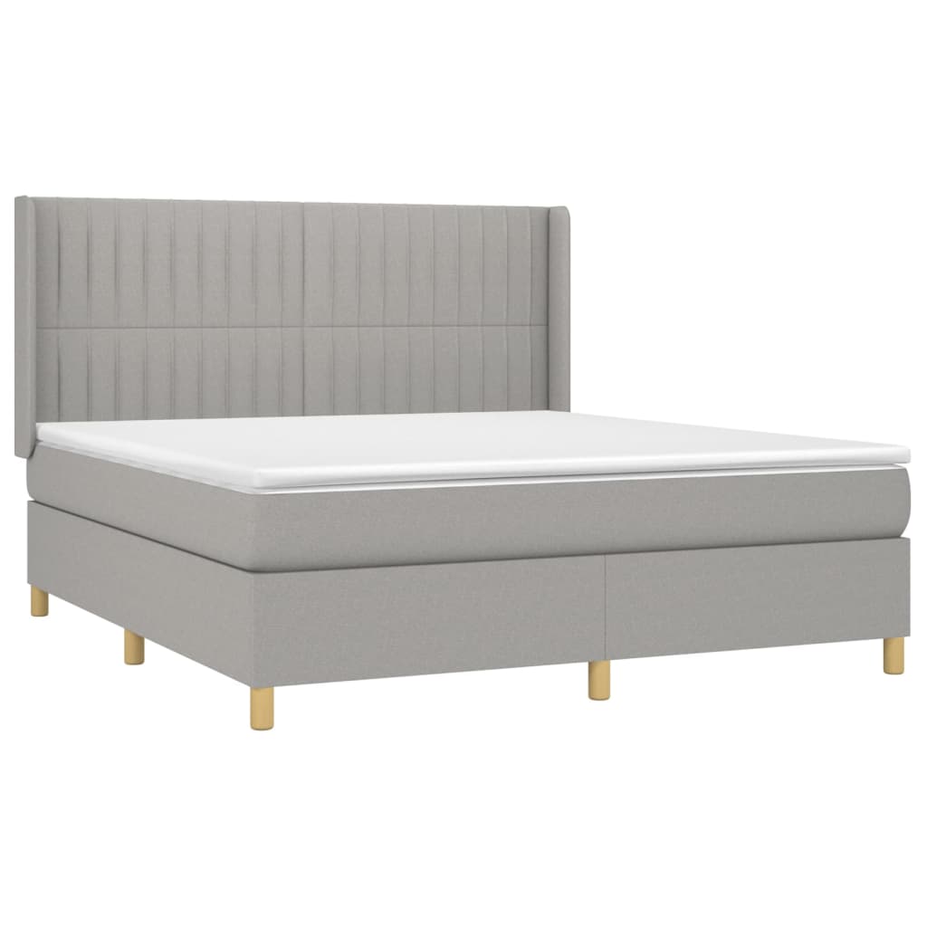 Boxspring Met Matras Stof Lichtgrijs 180 x 200 cm Verticale strepen